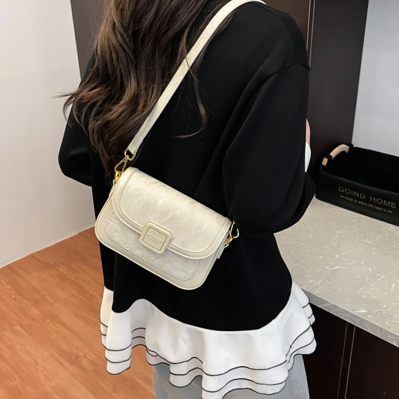 Meow In The Grass PU Crossbody Bag, Shoulder Bag Women's Cream White/Cherry Blossom Pink/Green/Black-1
