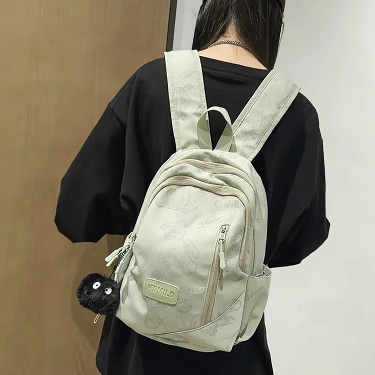 Meow In The Grass Nylon Backpack Medium Size Unisex Green/Black/White-6