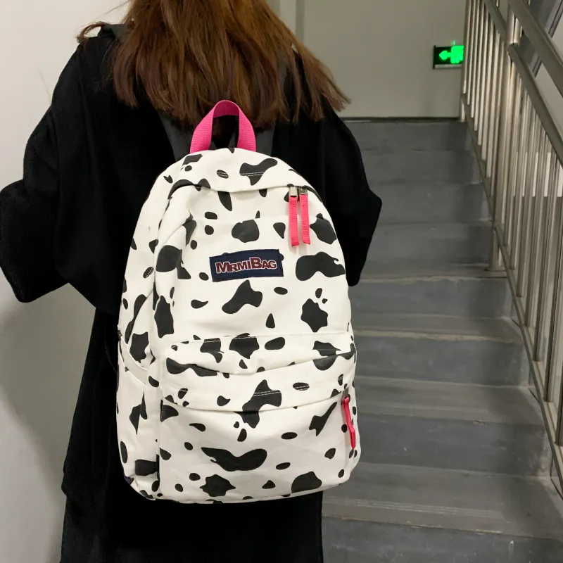 Meow In The Grass Canvas Backpack Women's Leopard Print/Milk Texture-7