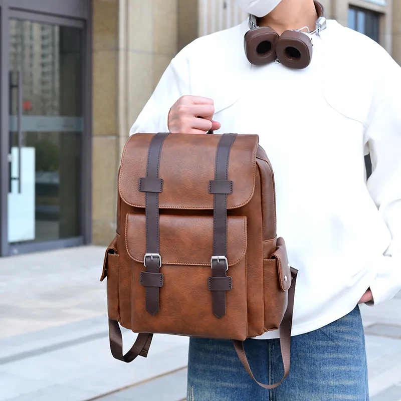 Meow In The Grass PU Backpack Unisex Yellow Brown/Brown/Classic Black-4