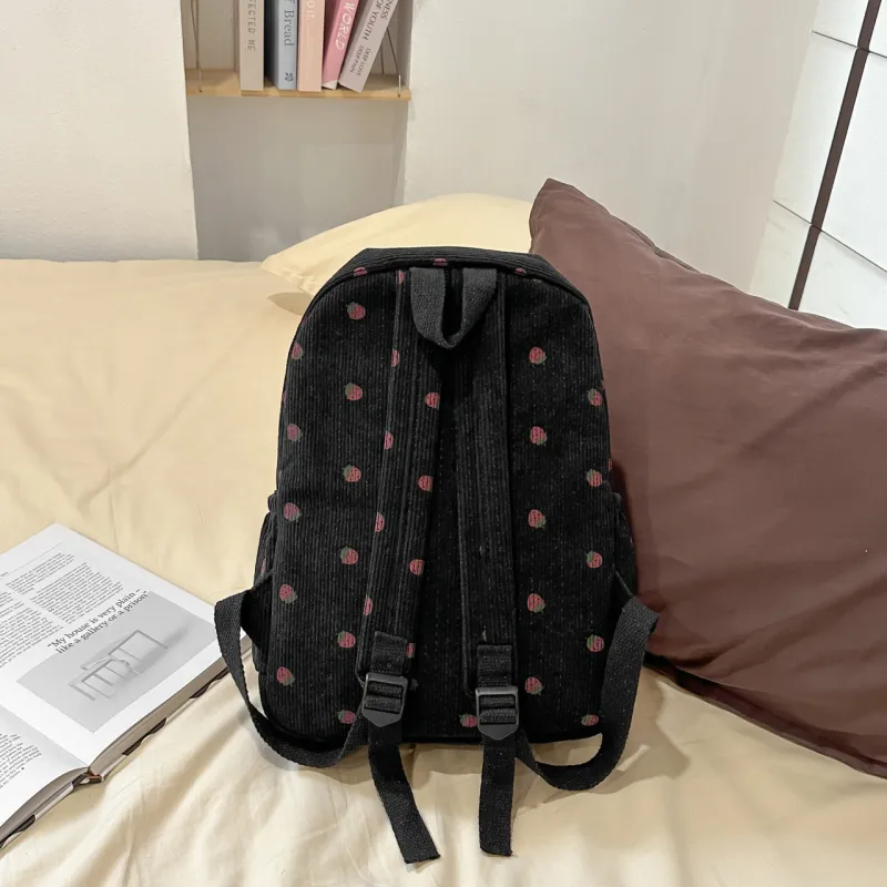 Meow In The Grass Corduroy Backpack Women's Black/White/Light Pink/Dark Pink/Green/Coffee-4