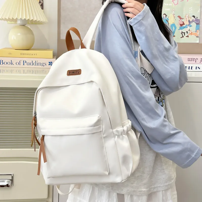 Meow In The Grass Nylon Backpack Unisex White/Black/Red/Blue-3