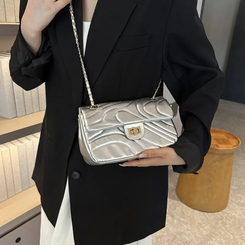 Meow In The Grass PU Shoulder Bag Women's Black/Ecru/Silver-17