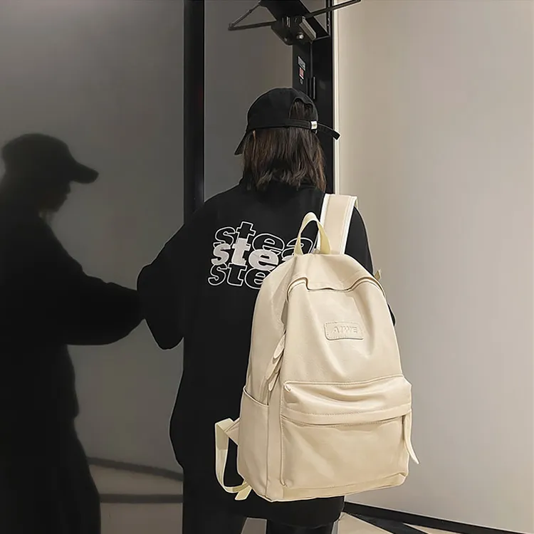 Meow In The Grass PU Backpack Regular Unisex Ecru/Black/Gray-11