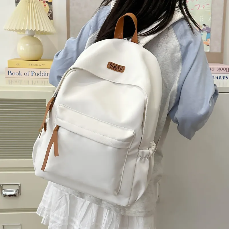Meow In The Grass Nylon Backpack Unisex White/Black/Red/Blue-1