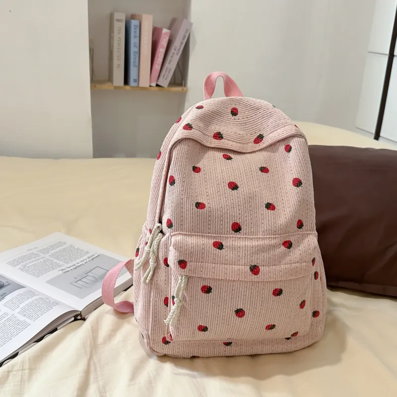 Meow In The Grass Corduroy Backpack Women's Black/White/Light Pink/Dark Pink/Green/Coffee-13