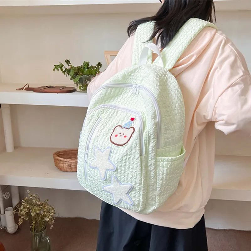Meow In The Grass Canvas Backpack, Backpack, Backpack Regular Unisex Black/Light Yellow/Light Green/Light Blue-6