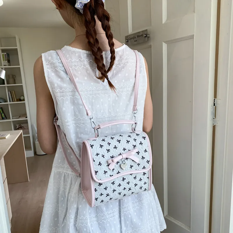 Meow In The Grass PU Backpack Women's White/Pink/Black-3