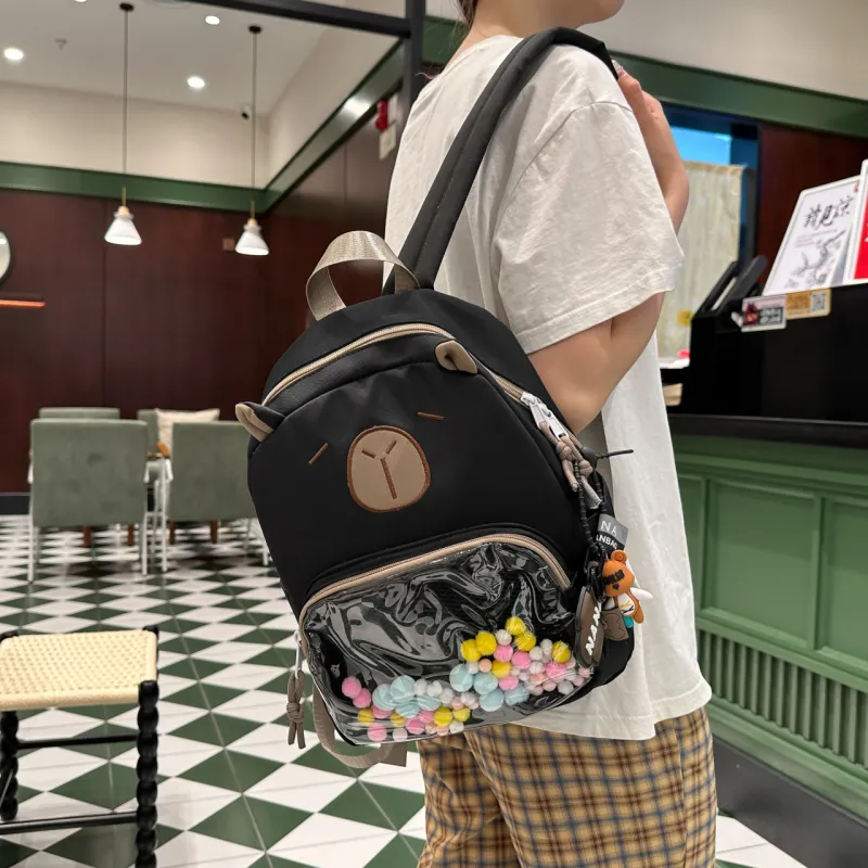 Meow In The Grass Nylon With PVC Backpack Unisex Black/White/Light Khaki/Dark Khaki/Blue-4