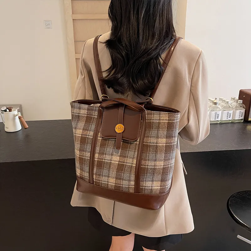 Meow In The Grass PU Crossbody Bag Shoulder Bag Regular Women's Yellow Plaid/Brown Plaid/Blue Plaid-6