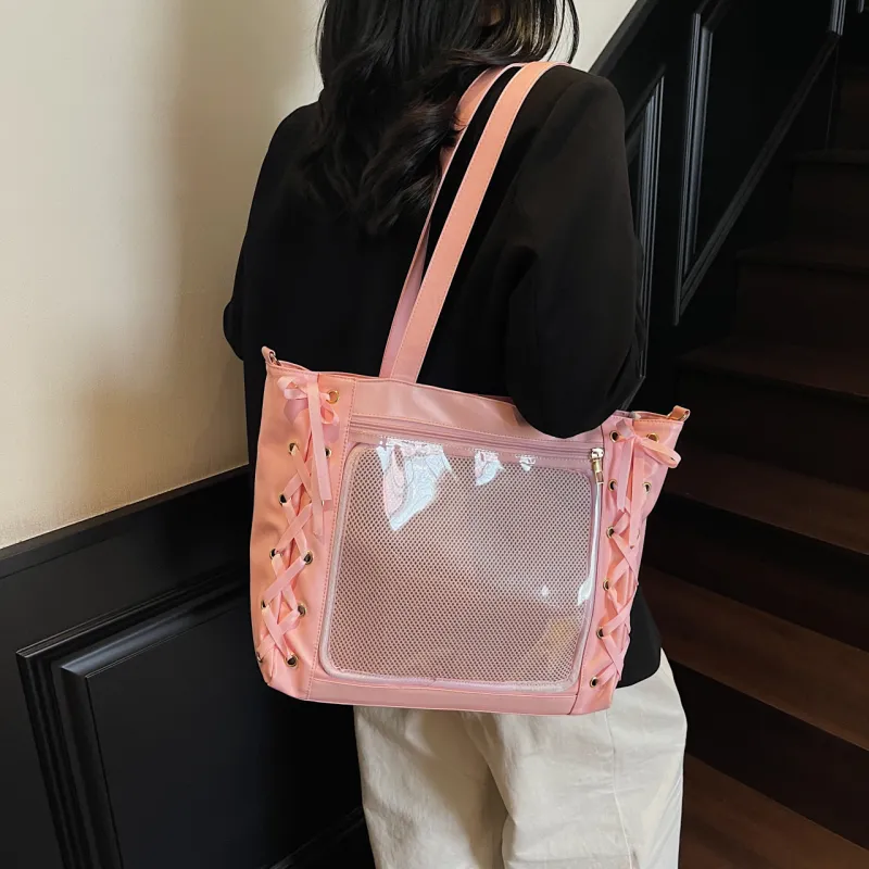 Meow In The Grass PU Shoulder Bag, Crossbody Bag Regular Women's Black/Ecru/Pink/Silver-22
