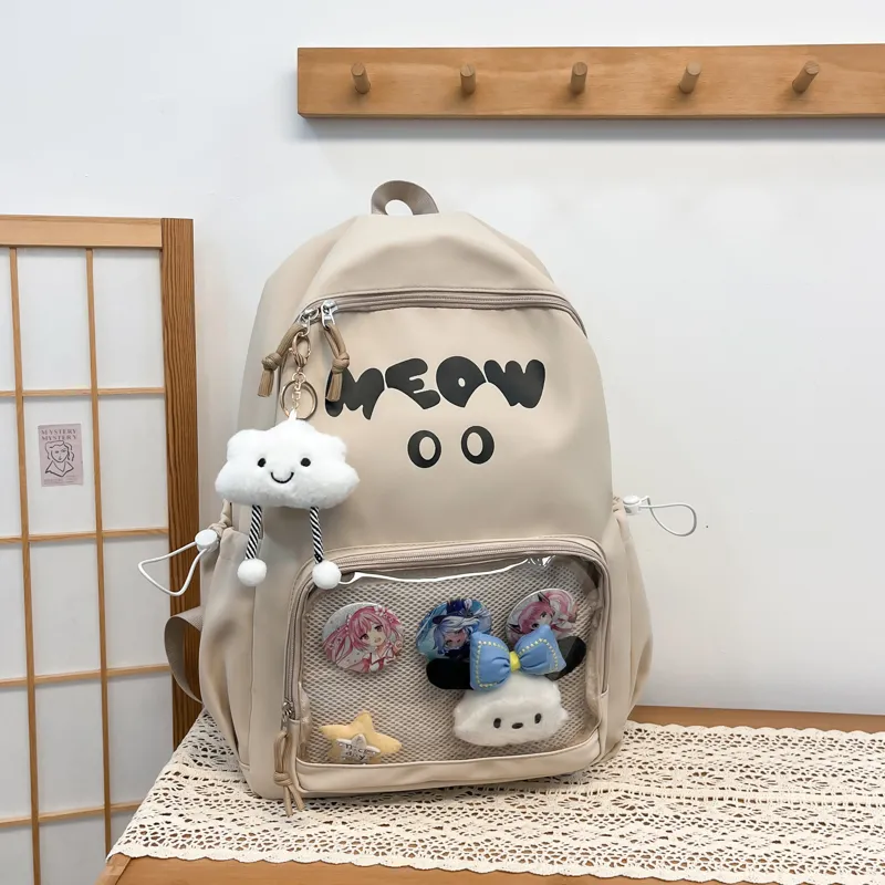 Meow In The Grass Nylon Backpack Unisex Multicolor-12