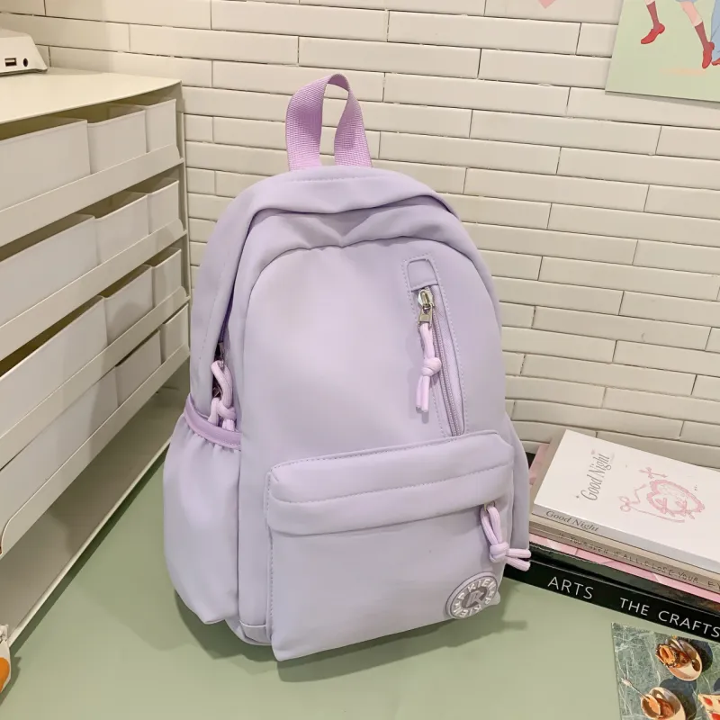 Meow In The Grass Nylon Backpack Unisex Black/Pink/Blue/Yellow/Khaki/Green/Purple-17
