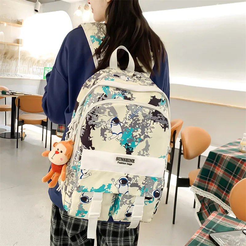 Meow In The Grass Nylon Backpack Unisex Pink/Black/Green/Lake Blue-15