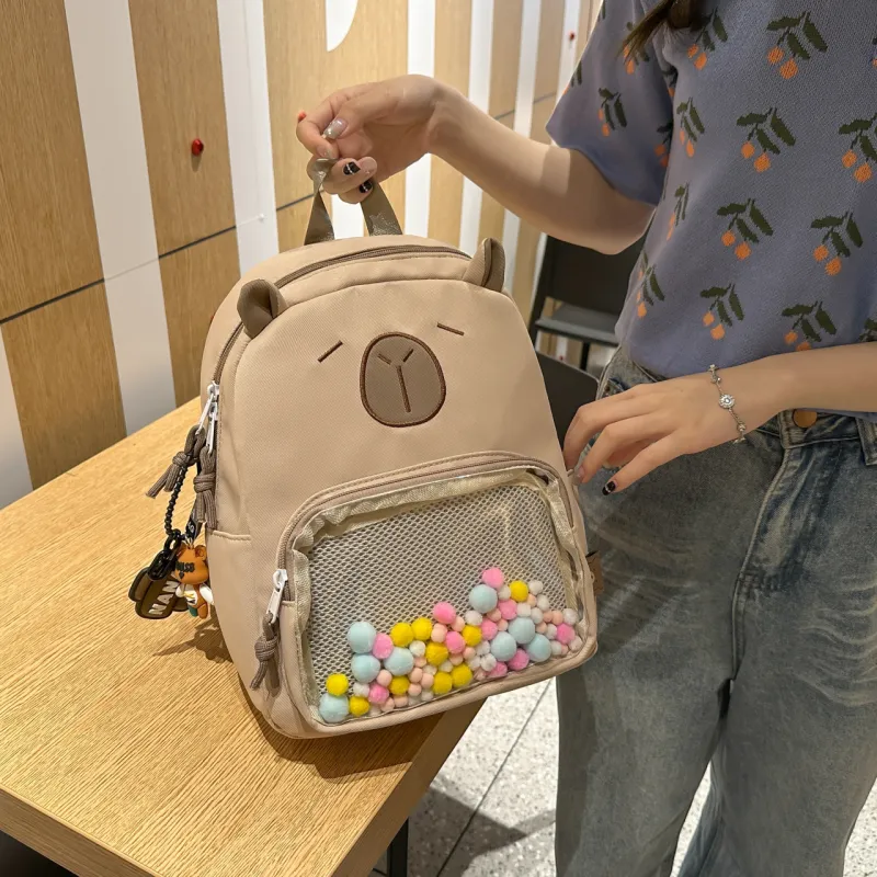 Meow In The Grass Nylon With PVC Backpack Unisex Black/White/Light Khaki/Dark Khaki/Blue-12
