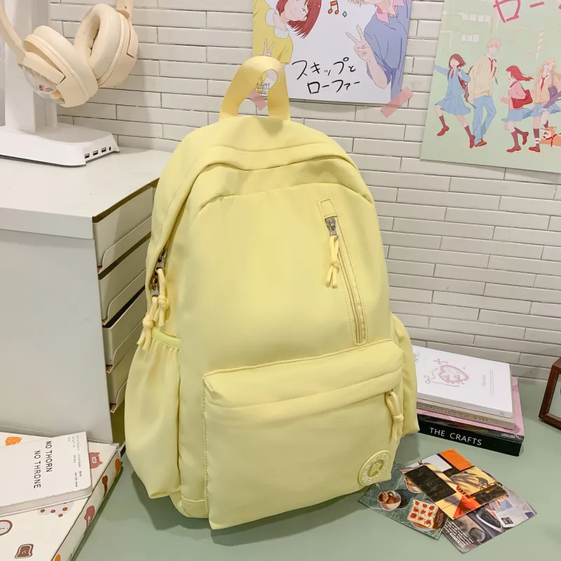 Meow In The Grass Nylon Backpack Unisex Black/Pink/Blue/Yellow/Khaki/Green/Purple-20