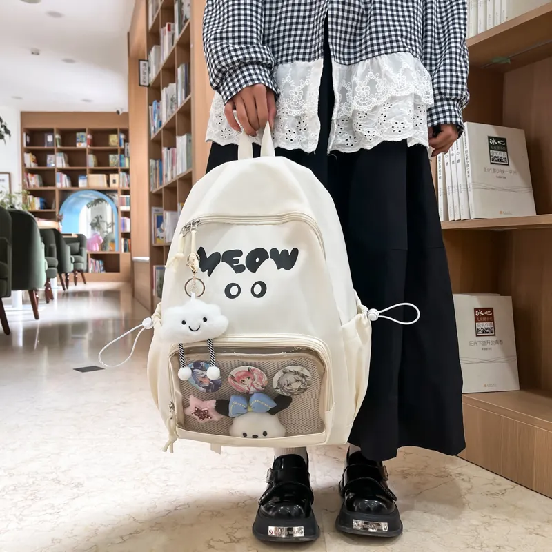 Meow In The Grass Nylon Backpack Unisex Multicolor-5