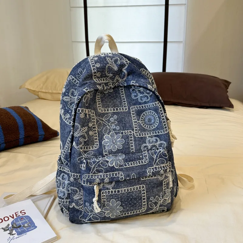 Meow In The Grass Denim Backpack Tubas Unisex Multicolor-9