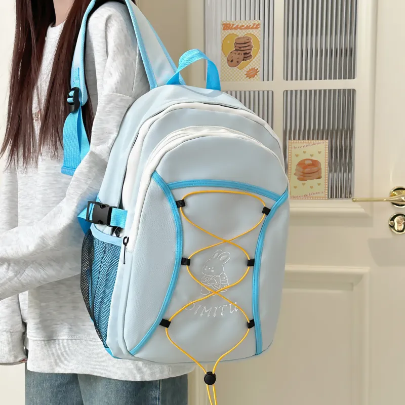 Meow In The Grass Polyester Backpack Unisex Black/Green/Blue-16