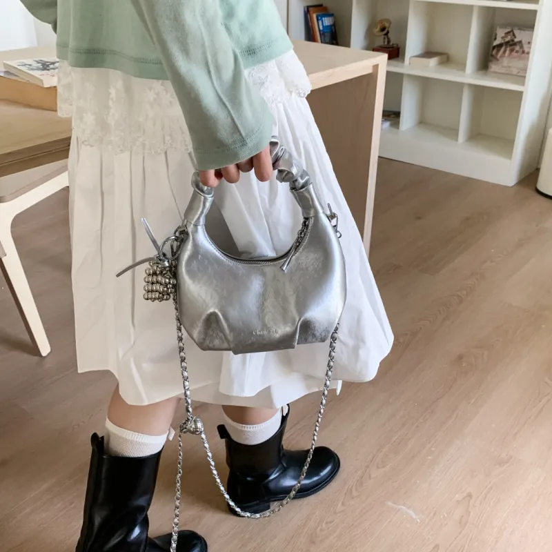 Meow In The Grass PU One Shoulder Handbag Women's White/Silver/Pink/Black-8