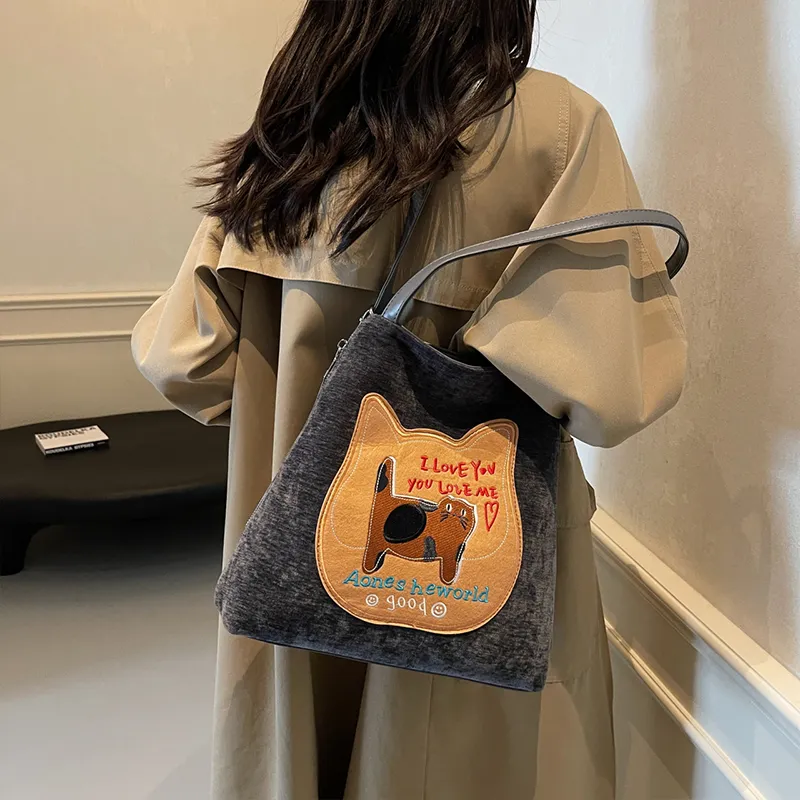 Meow In The Grass PU Shoulder Bag Handbag Tote Bag Regular Women's Coffee/Black/Gray/Pink-13