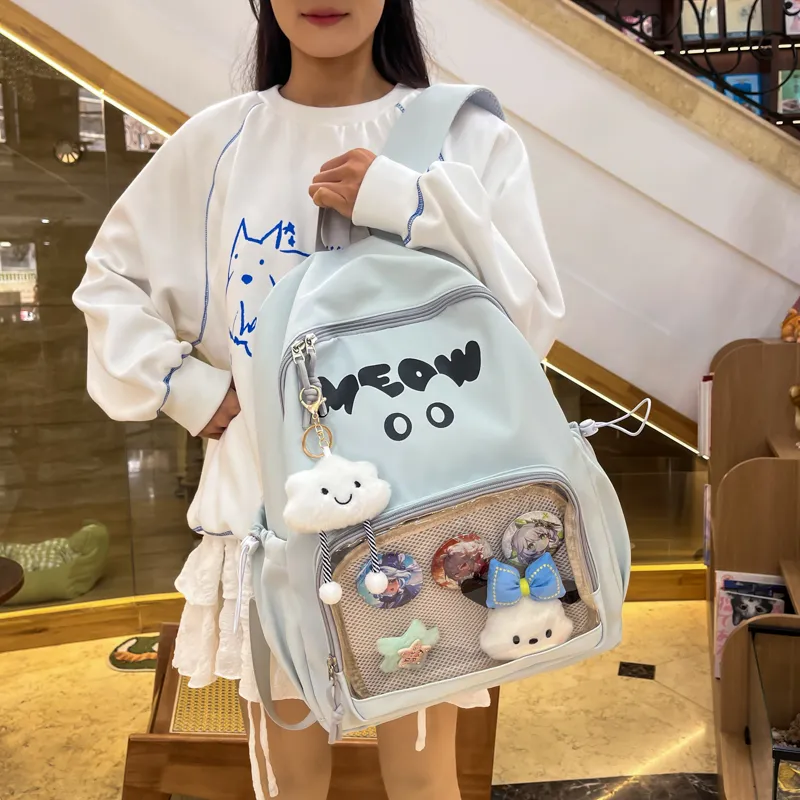 Meow In The Grass Nylon Backpack Unisex Multicolor-18