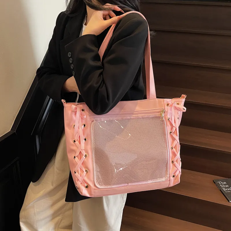 Meow In The Grass PU Shoulder Bag, Crossbody Bag Regular Women's Black/Ecru/Pink/Silver-20