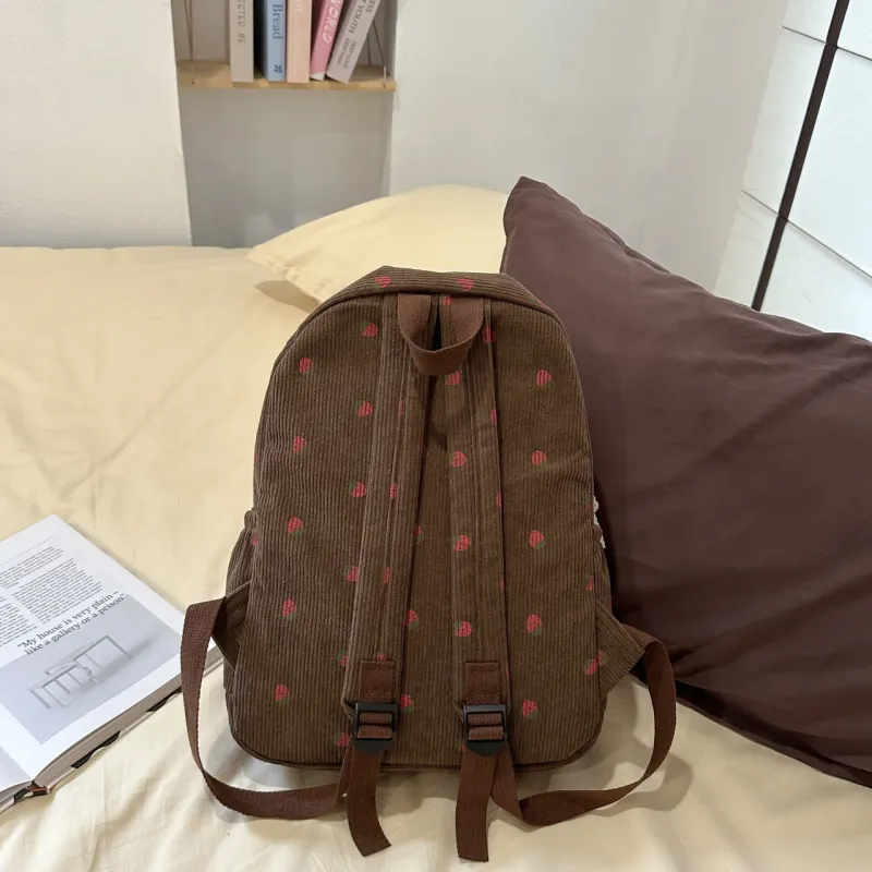 Meow In The Grass Corduroy Backpack Women's Black/White/Light Pink/Dark Pink/Green/Coffee-29
