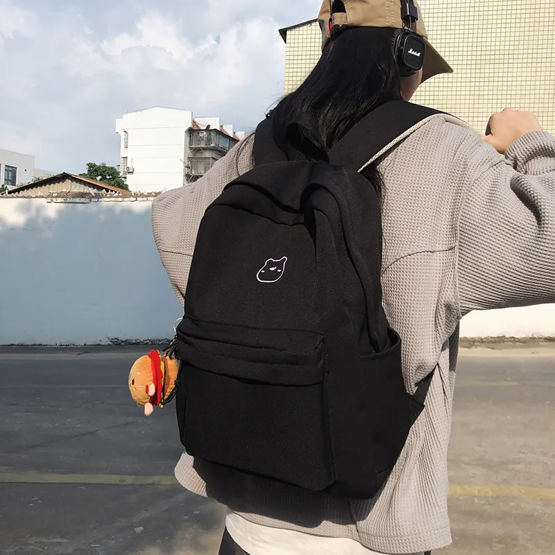 Meow In The Grass Nylon Backpack Regular Unisex Black/White-2
