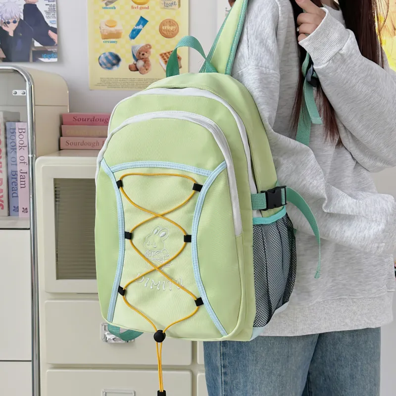 Meow In The Grass Polyester Backpack Unisex Black/Green/Blue-9