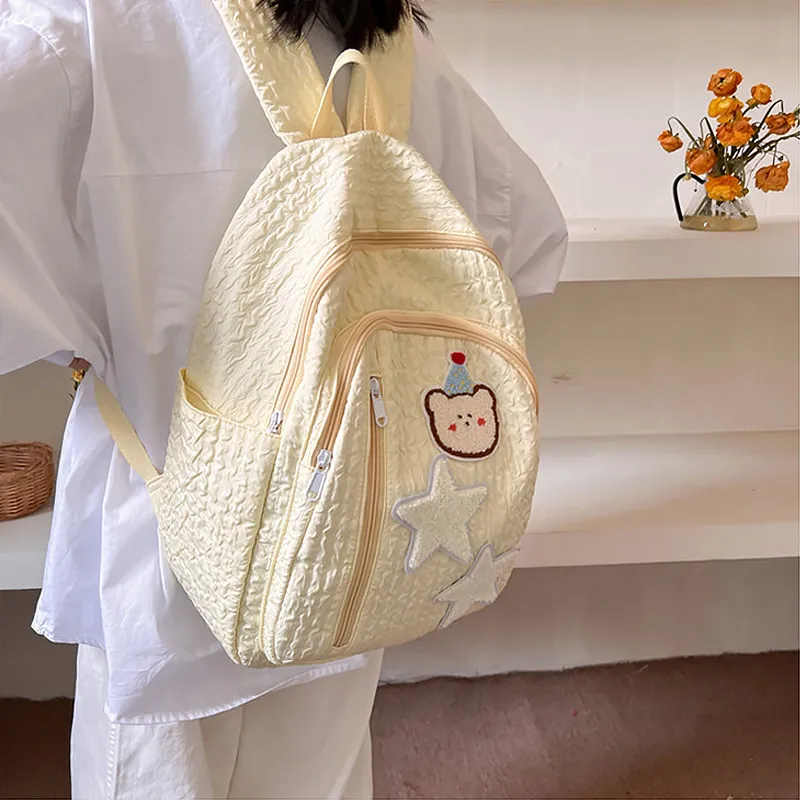 Meow In The Grass Canvas Backpack, Backpack, Backpack Regular Unisex Black/Light Yellow/Light Green/Light Blue-2