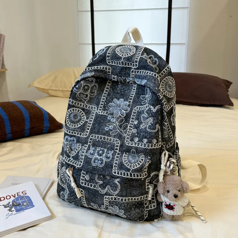 Meow In The Grass Denim Backpack Tubas Unisex Multicolor-3