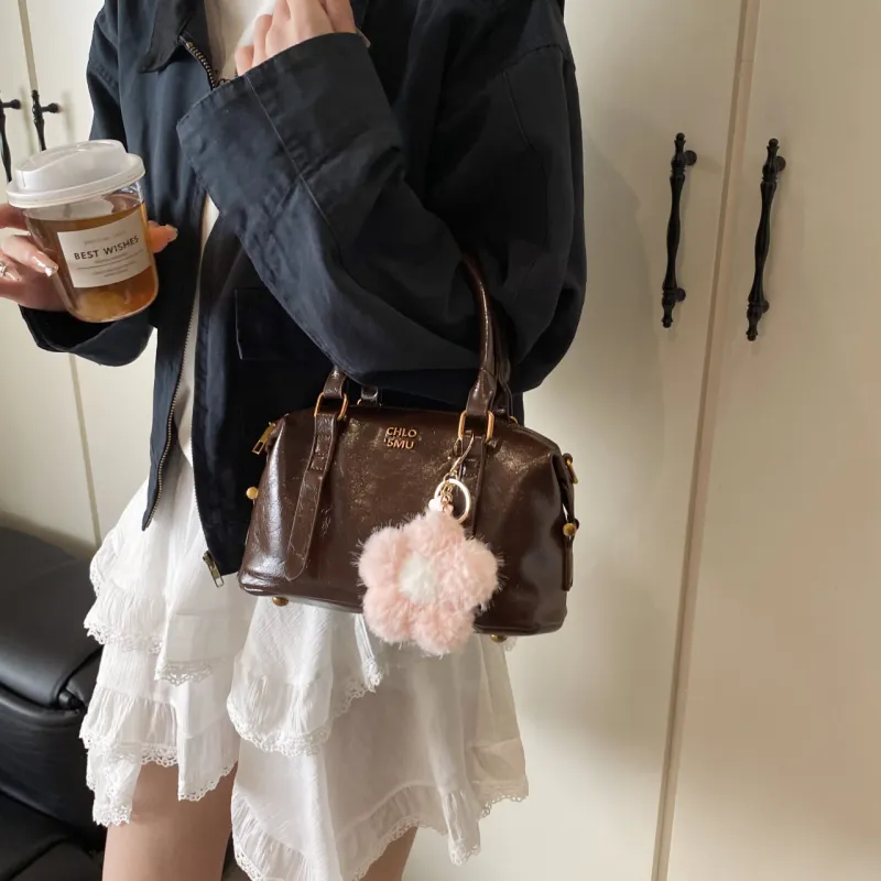 Meow In The Grass PU Handbag Women's Pink/Coffee/Coffee/Black-12
