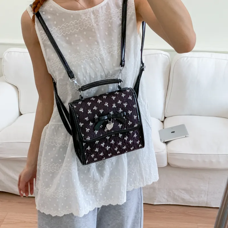 Meow In The Grass PU Backpack Women's White/Pink/Black-13