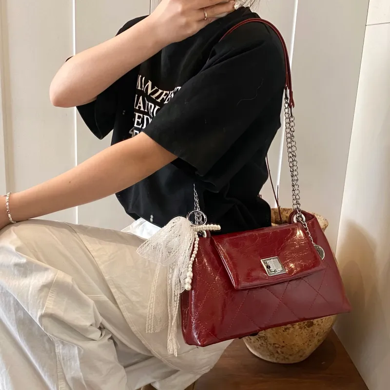 Meow In The Grass PU Shoulder Bag Women's Black/Light Pink/Ivory/Burgundy-22