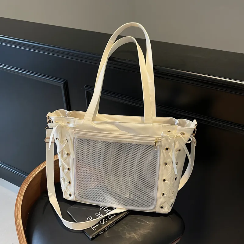 Meow In The Grass PU Shoulder Bag, Crossbody Bag Regular Women's Black/Ecru/Pink/Silver-11