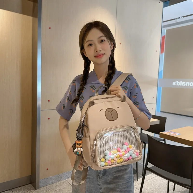 Meow In The Grass Nylon With PVC Backpack Unisex Black/White/Light Khaki/Dark Khaki/Blue-14