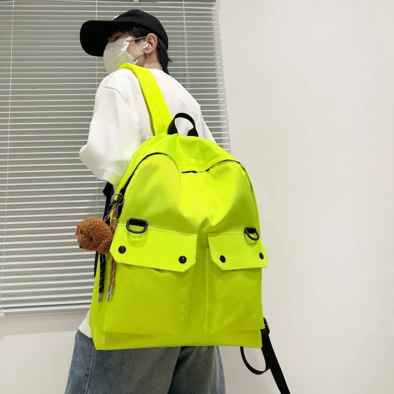 Meow In The Grass Nylon Backpack Unisex Green/Black/Pink-2