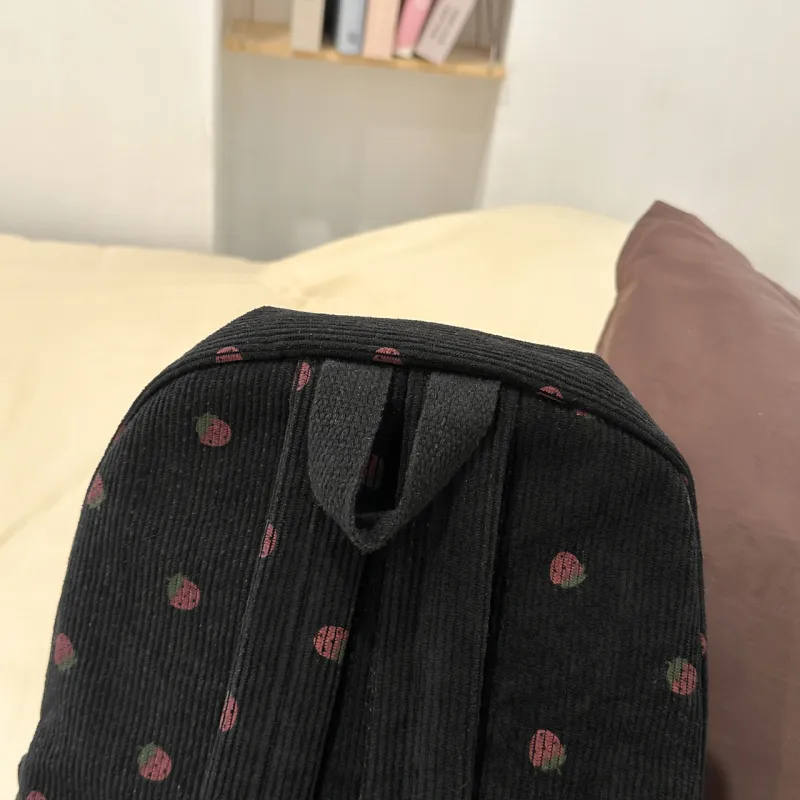 Meow In The Grass Corduroy Backpack Women's Black/White/Light Pink/Dark Pink/Green/Coffee-5