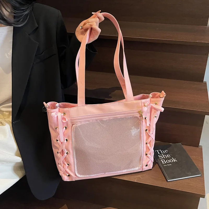 Meow In The Grass PU Shoulder Bag, Crossbody Bag Regular Women's Black/Ecru/Pink/Silver-21