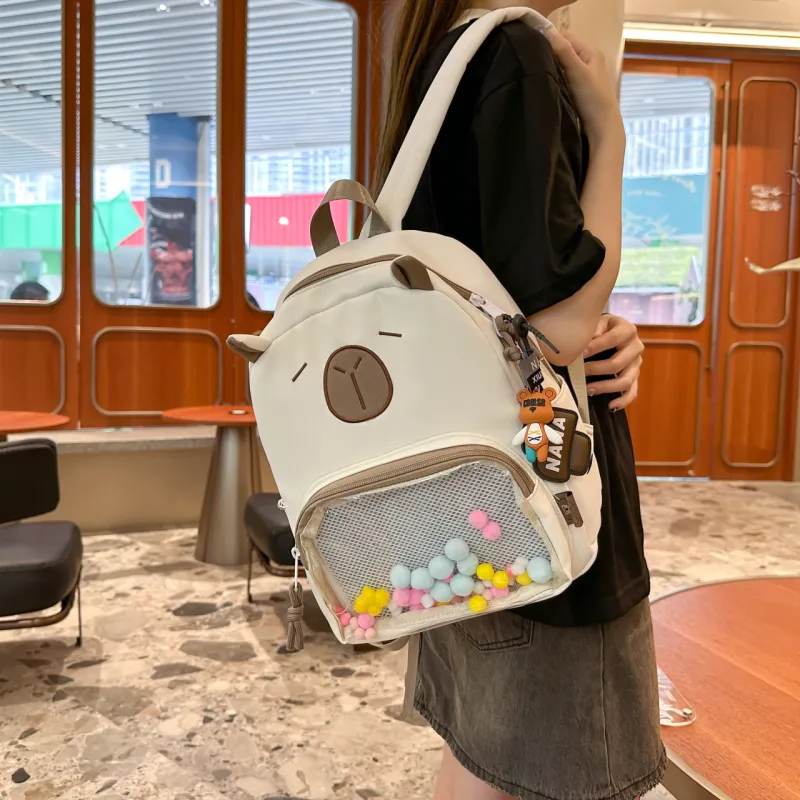 Meow In The Grass Nylon With PVC Backpack Unisex Black/White/Light Khaki/Dark Khaki/Blue-9