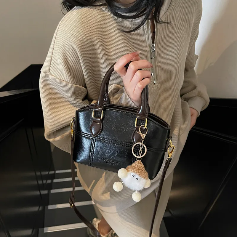 Meow In The Grass PU Handbag Women's Black/Coffee/Ecru-4