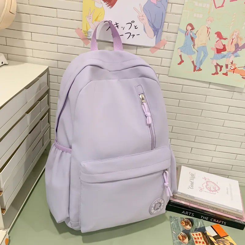Meow In The Grass Nylon Backpack Unisex Black/Pink/Blue/Yellow/Khaki/Green/Purple-15