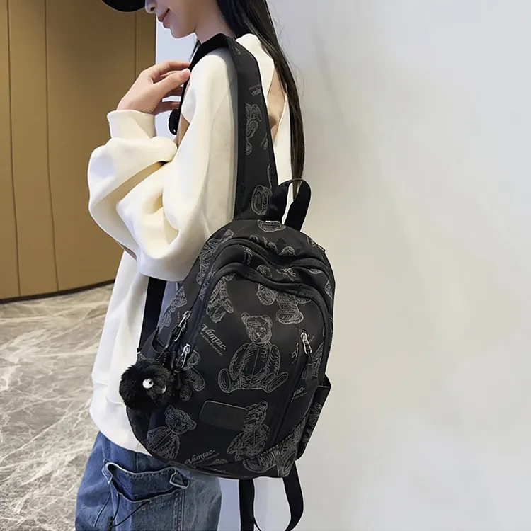 Meow In The Grass Nylon Backpack Medium Size Unisex Green/Black/White-1
