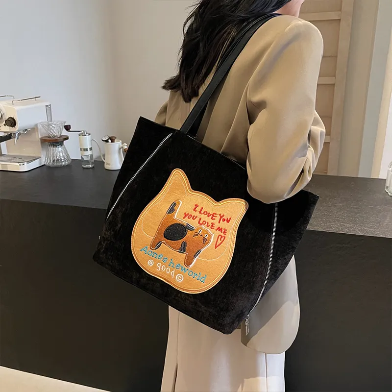 Meow In The Grass PU Shoulder Bag Handbag Tote Bag Regular Women's Coffee/Black/Gray/Pink-9