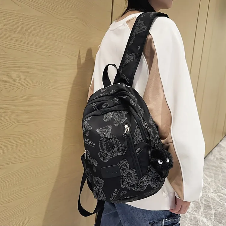Meow In The Grass Nylon Backpack Medium Size Unisex Green/Black/White-2