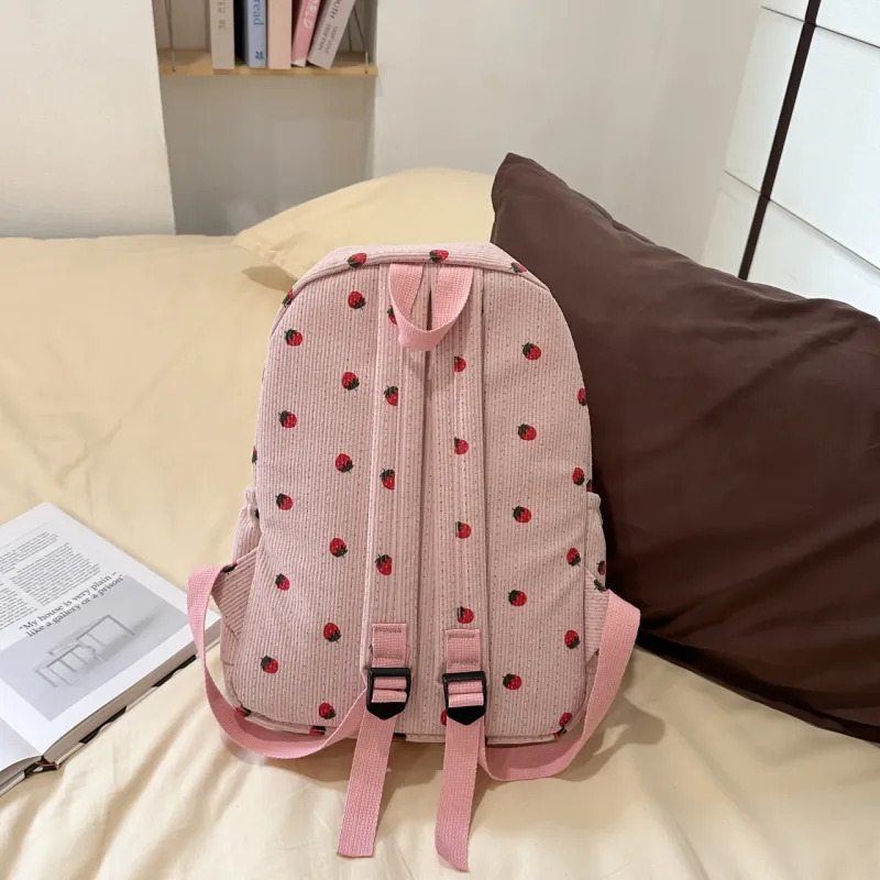 Meow In The Grass Corduroy Backpack Women's Black/White/Light Pink/Dark Pink/Green/Coffee-21