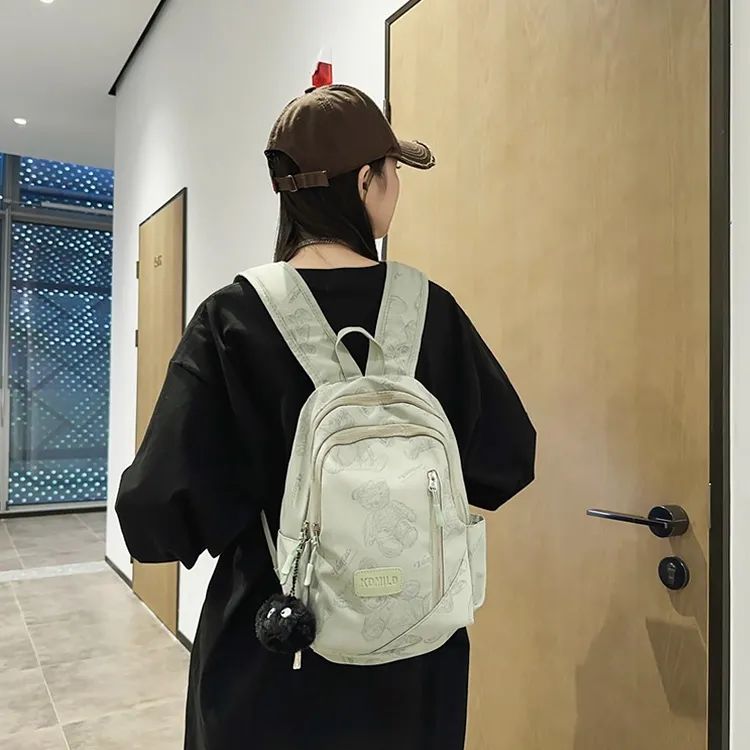 Meow In The Grass Nylon Backpack Medium Size Unisex Green/Black/White-5