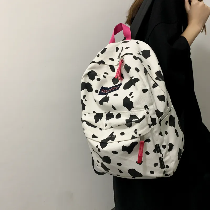 Meow In The Grass Canvas Backpack Women's Leopard Print/Milk Texture-9