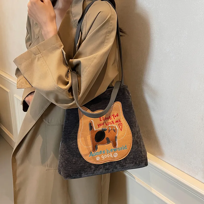 Meow In The Grass PU Shoulder Bag Handbag Tote Bag Regular Women's Coffee/Black/Gray/Pink-12